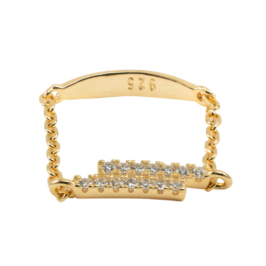 Modern Pavé Bar Double Chain Ring | Gold Polish