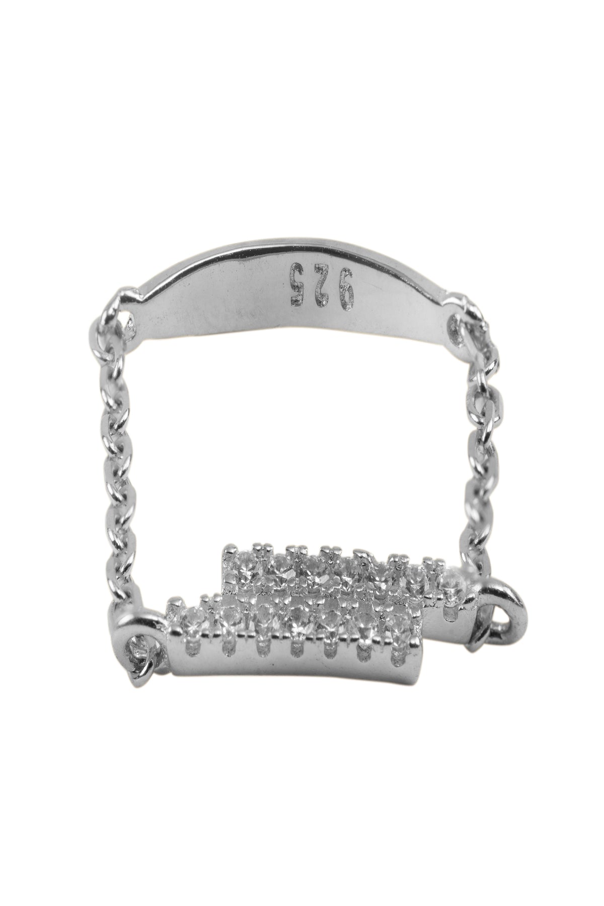 Modern Pavé Bar Double Chain Ring | 925 Sterling Silver