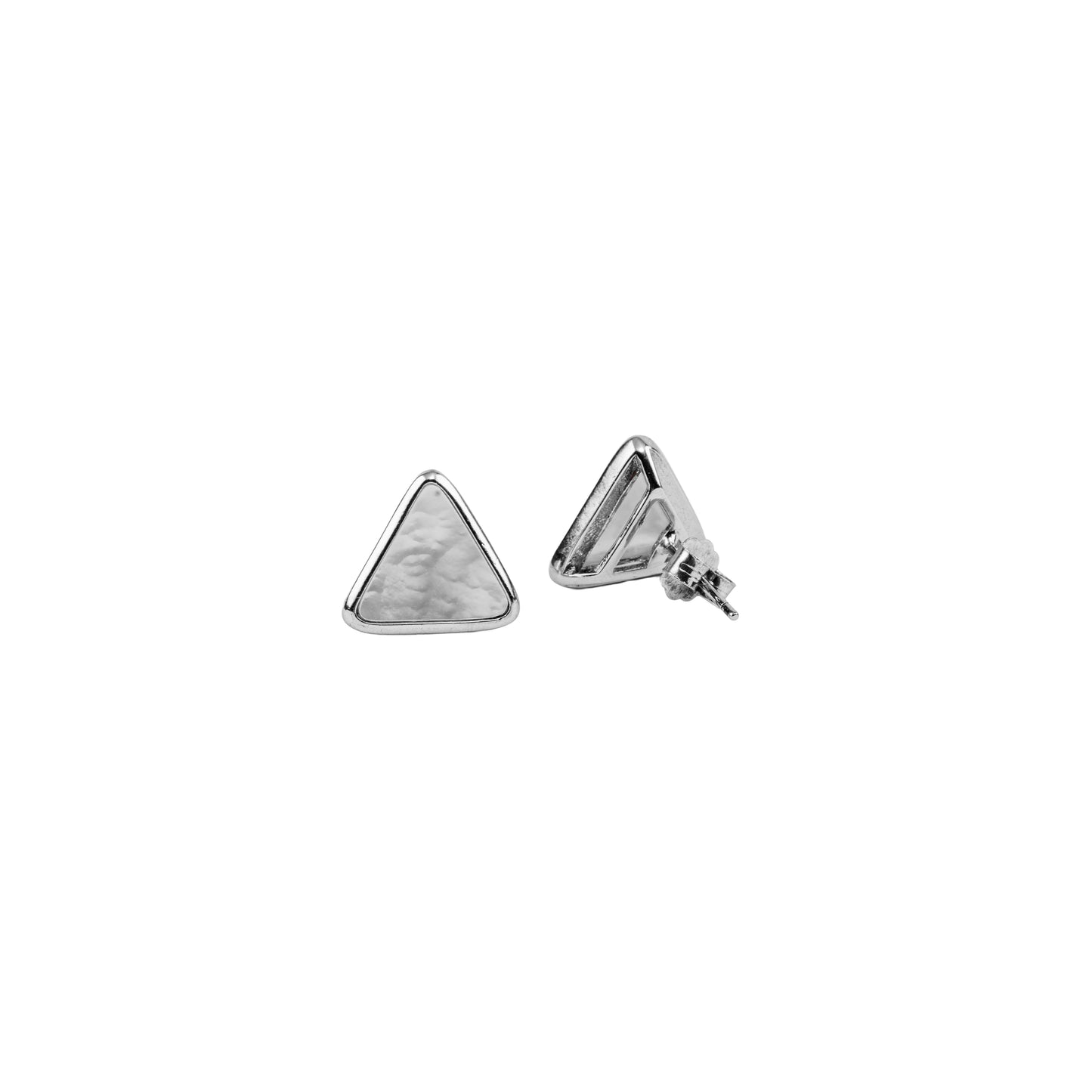 Geometric Triangle Mother of Pearl Stud Earrings | 925 Sterling Silver