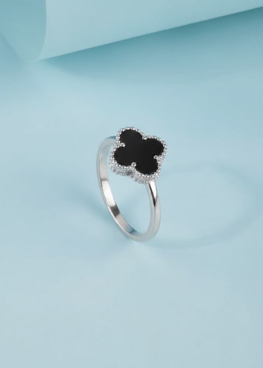 Black Onyx Clover Ring | 925 Sterling Silver
