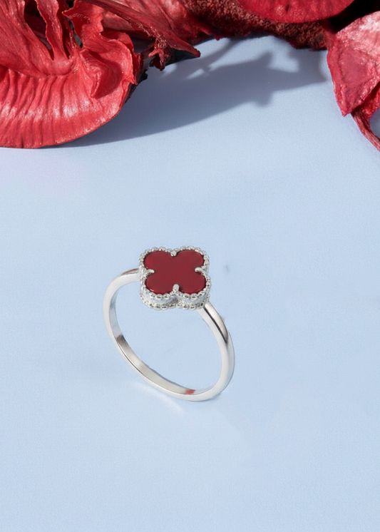 Red Agate Clover Ring | 925 Sterling Silver