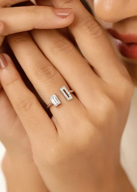 Modern Geometric Crystal Open Ring | Sterling Silver