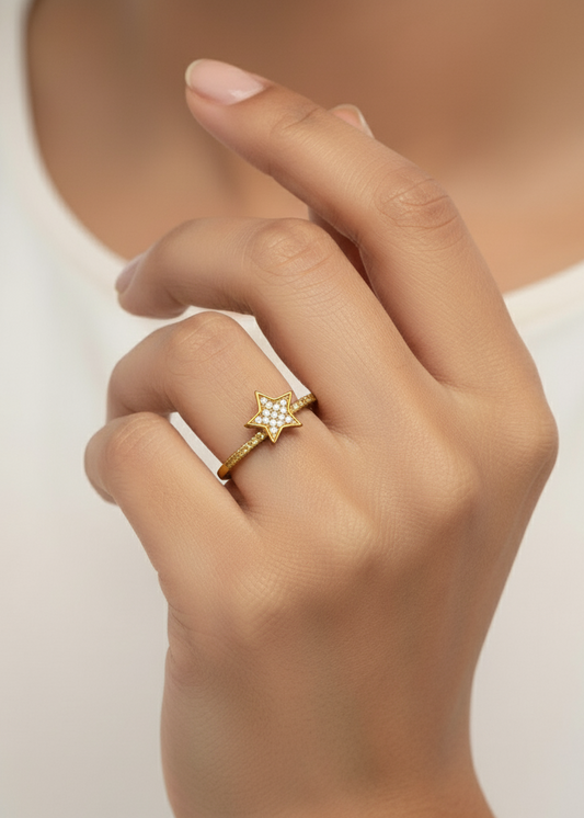 Sparkling Pavé Star Ring | Gold Polish on Silver